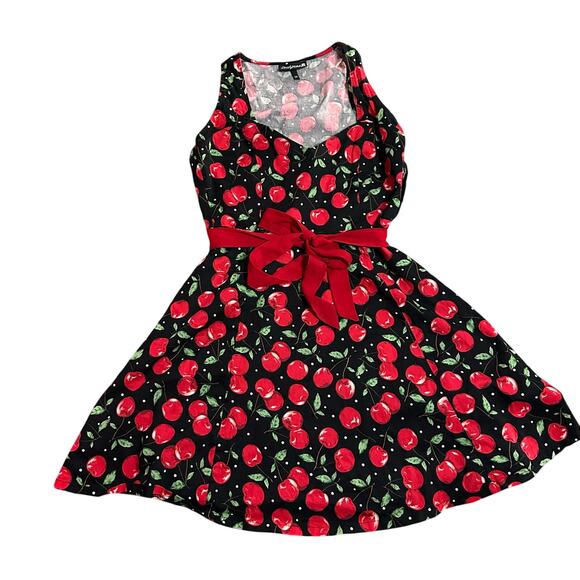 Sourpuss Cherry Swing Dress 50s Goth Punk Red Black Size Medium - Picture 1 of 6